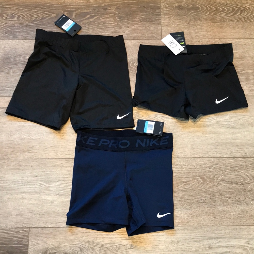 Nike dri-fit running and training spandex shorts, 3 pairs, Women’s Medium, NWT